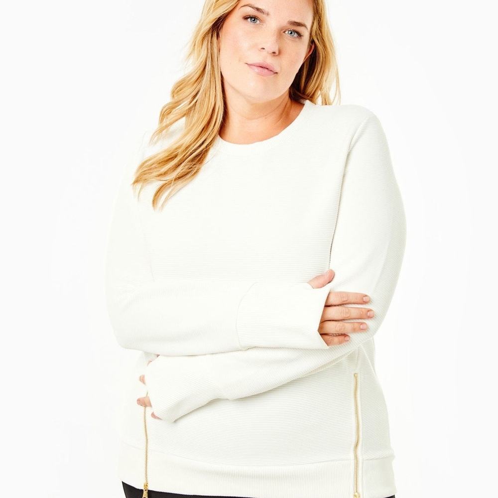 Addison Bay Cream Crewneck Sweater with Side Zips